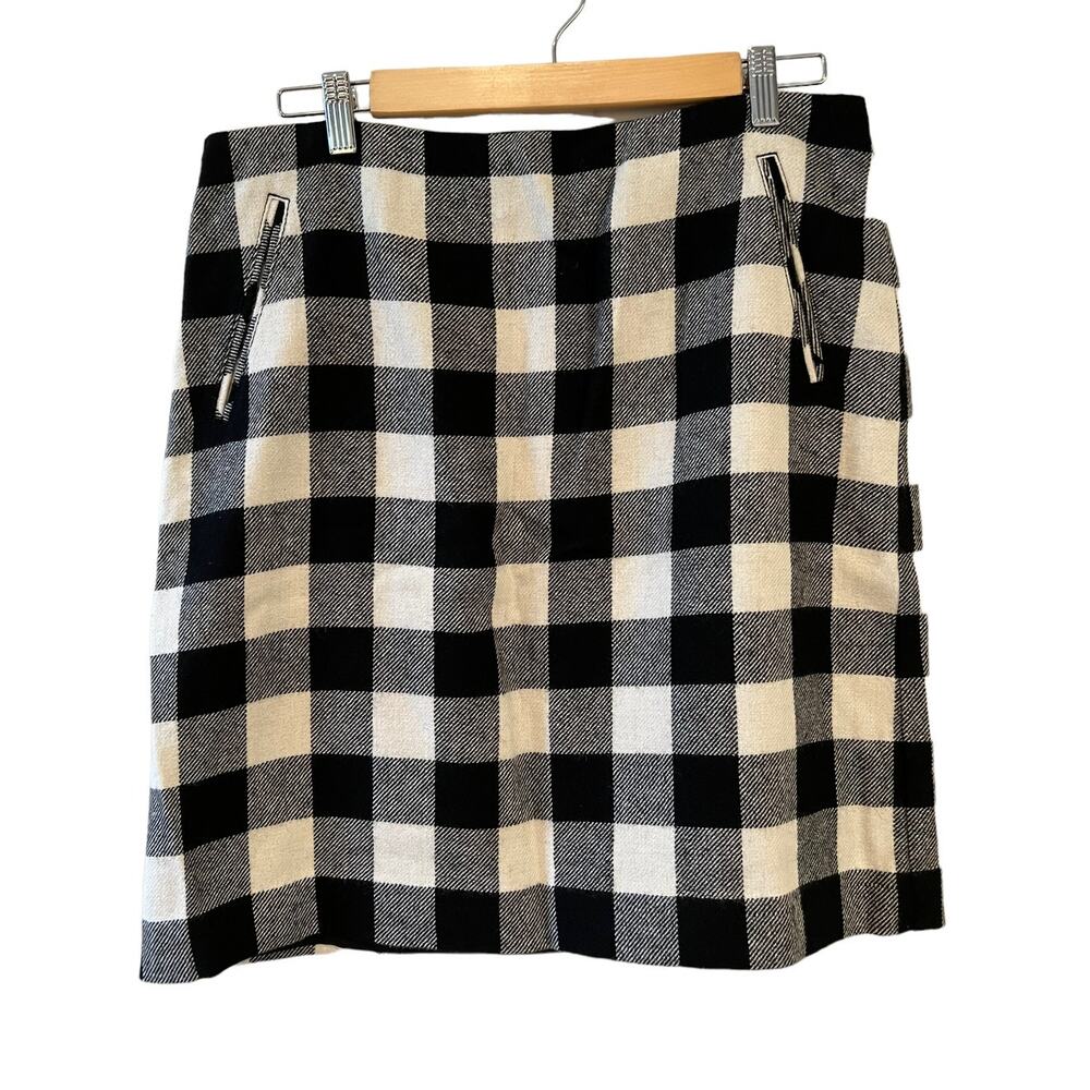 Talbots Wool Skirt Black & White Buffalo Check Print 10